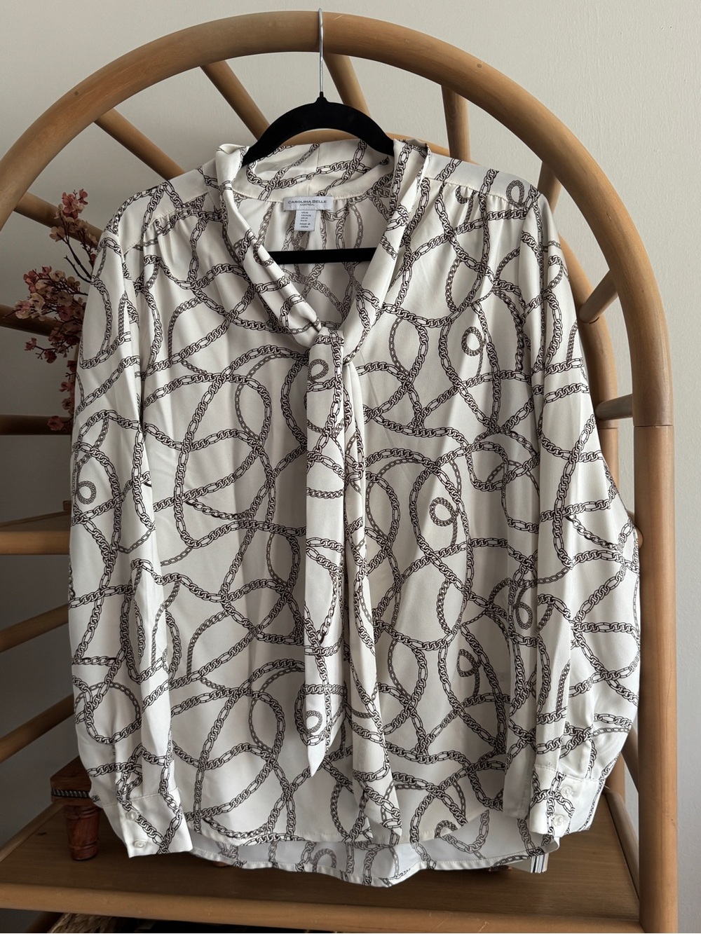 Carolina Belle Equestrian Chain Print Tie-Neck Blouse